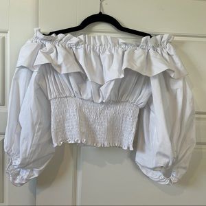 ZARA | Off the Shoulder Ruffled White Top